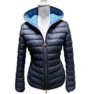 SAVE THE DUCK Ultra Light Hooded Puffer Jacket Blue Size 1 / Small
